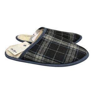 WindRiver Harper Slippers Mens Size 10 Blue Plaid Mule Faux Fur House Shoes